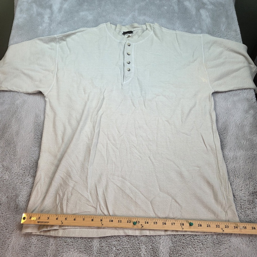 Maui Trading Company Henley Men XL Short Sleeve Textured Waffle Knit Cream Beige